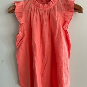 Loft Polka-Dot Ruffle-Neck Sleeveless Blouse in Salmon, M